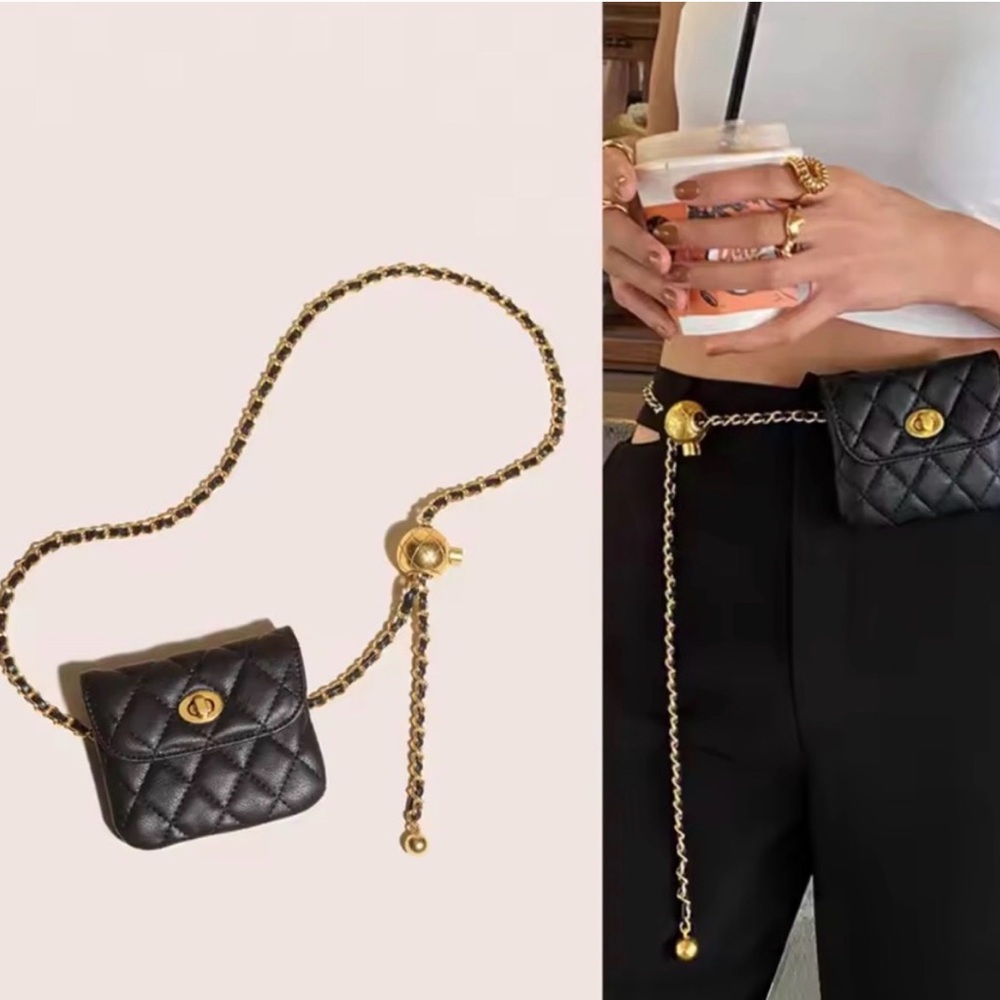 Black Quilted Chain Belt Bag